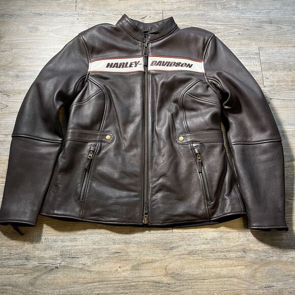 Harley Davidson Leather Jacket Women's XL Victory Lane Heavyweight Brown $600 - Picture 1 of 12
